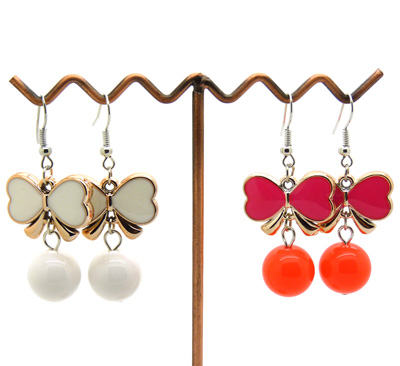 韩版蝴蝶转运珠耳钉 韩国时尚复古女耳环耳坠 百搭淑女耳饰饰品