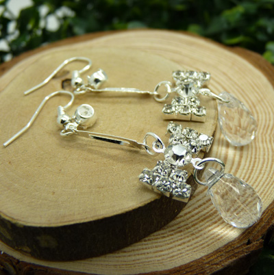 韩版时尚闪亮合金镶钻耳饰耳圈 蝴蝶结耳坠女耳环 水晶亚克力耳环