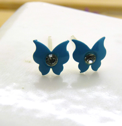 韩版时尚耳蝴蝶扣闪亮带钻耳钉 耳饰