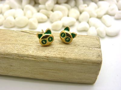 韩国时尚个性合金简约复古耳钉 小苹果耳环时尚猫头耳饰品 女士潮流耳钉