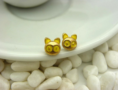 韩国时尚个性合金简约复古耳钉 小苹果耳环时尚猫头耳饰品 女士潮流耳钉