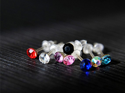 2014畅销全网最低价炫彩水钻防过敏针韩版耳钉 首饰韩版镶钻锆石6号