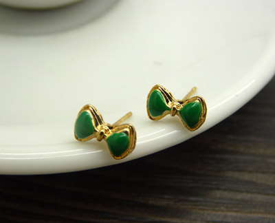 复古哑光金色彩色景泰蓝感超仙气质可爱蝴蝶耳钉 时尚女士耳饰品