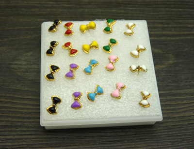 复古哑光金色彩色景泰蓝感超仙气质可爱蝴蝶耳钉 时尚女士耳饰品