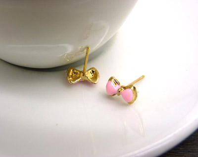 复古哑光金色彩色景泰蓝感超仙气质可爱蝴蝶耳钉 时尚女士耳饰品