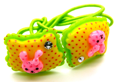 韩版儿童发饰戴花小兔子发绳 发圈皮筋糖果色 可爱头绳	