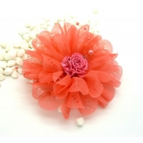 最新韩版大珍珠雪纺花朵压夹 边夹发饰