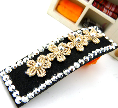 复古布艺蕾丝刺绣点钻发夹...