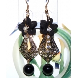 时尚亚太流行亮钻花环珍珠烫金吊坠耳环