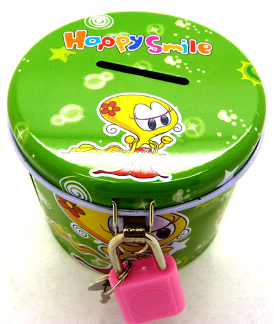 创意储钱罐 储存罐 储存盒 铁盒带锁存钱灌----圆铁存钱罐	