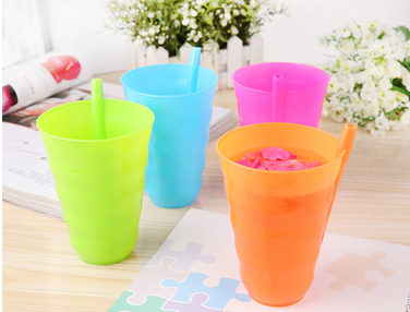 创意炫彩塑料吸管杯子 果汁杯-混色