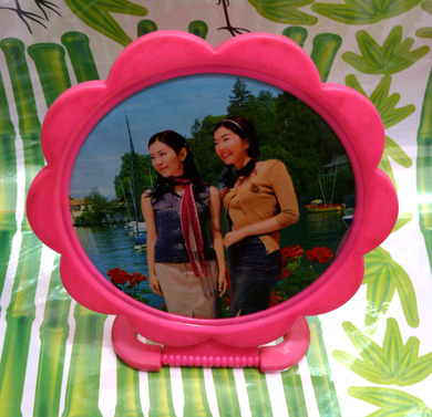 折叠镜  粉花边圆镜（088）