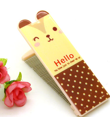 可爱卡通便携卡通梳子 钢齿小梳 化妆梳 折叠式梳子 镜梳套装----0854卡通铁齿带镜梳