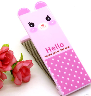 可爱卡通便携卡通梳子 钢齿小梳 化妆梳 折叠式梳子 镜梳套装----0854卡通铁齿带镜梳