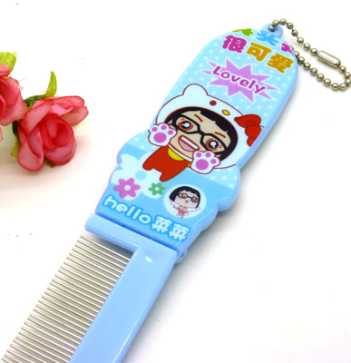 阿狸便携卡通梳子 钢齿小梳 化妆梳 折叠式梳子 镜梳套装----0201卡通铁齿带镜梳