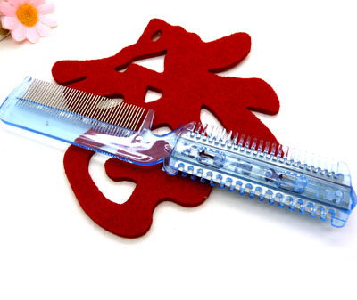 透明两用削发梳 削发刀 削发器 削发梳 打薄削短----0209水晶带刀削发器