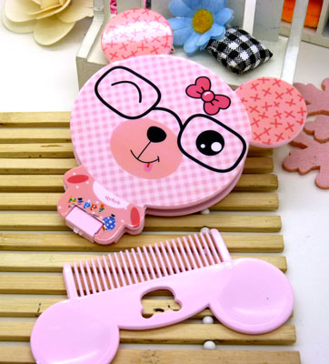 居家旅行必备 小熊镜梳套装 折叠镜子 镜子 梳子 组合 化妆镜----6699镜梳组合