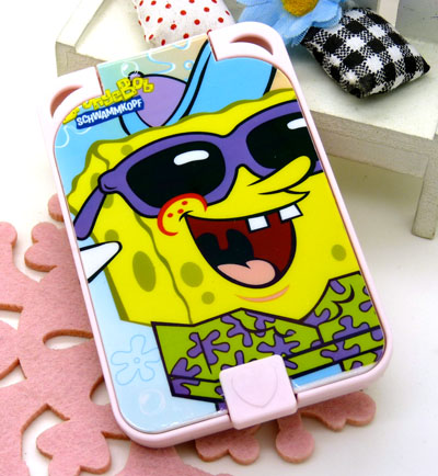 居家旅行必备 迷你海绵宝宝镜梳套装 折叠镜子 镜子 梳子 组合 化妆镜----335镜梳组合