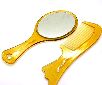 韩国镜梳组合 精美化妆镜子/梳子组合套装 迷你可爱随手镜梳组合----两件套装