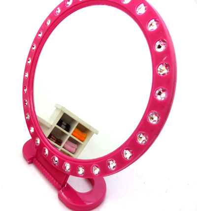 化妆镜 梳妆镜 便携镜----带钻红圆镜（大）