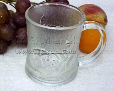 正品雅特蓝精品酒店超市专供磨砂玻璃杯-玫瑰马克杯