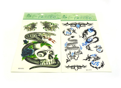 纹身贴纸 男女款图腾 骷髅纹身 红彩黑色纹身贴 -纹身贴
