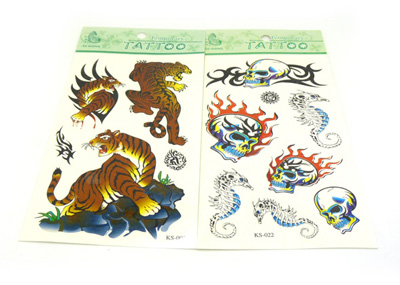 纹身贴纸 男女款图腾 骷髅纹身 红彩黑色纹身贴 -纹身贴