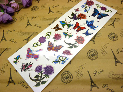 女神唯美写真 荷花 蝴蝶羽毛创意女防水纹身贴纸