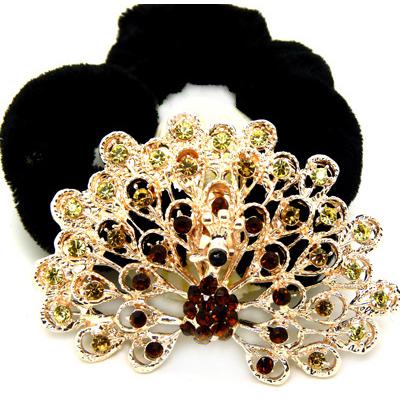 孔雀 镶钻绒布圈发饰/优雅花朵盘发发圈/发梳/发夹/头饰 精品发饰  发圈