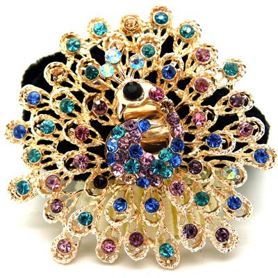 孔雀 镶钻绒布圈发饰/优雅花朵盘发发圈/发梳/发夹/头饰 精品发饰  发圈