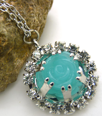 甜美气质爱心桃心玫瑰花镶钻项链  合金首饰