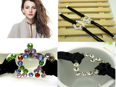 韩国饰品 合金镶钻时尚皮绳休闲手链 女士手链