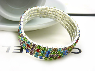 韩版时尚饰品多层水钻弹力水晶手镯 宽手链女闪钻手环 -弹力4排水钻手环	