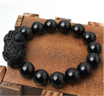 水晶黑曜石貔貅手链男款饰品招财开运手串七夕节生日礼物 赠精美礼盒