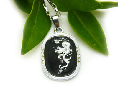 藏银项链 朋克非主流个性男士钛钢吊坠 可配情侣项链 -藏银钛钢镶钻项链