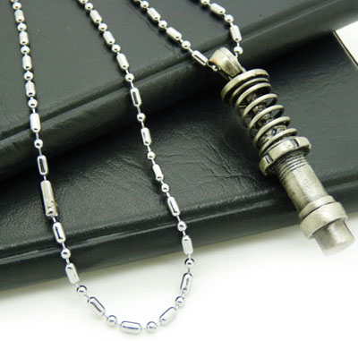 钛钢男士项链 镶钻潮流韩版时尚吊坠挂坠 个性潮男配饰-藏银钛钢项链	