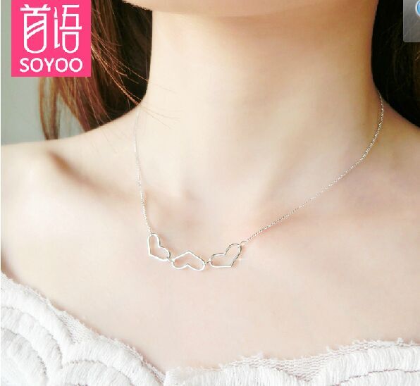 藏银合金日韩潮流 吊坠项链女 合金镶钻锁骨链送情侣礼物（赠礼盒）	