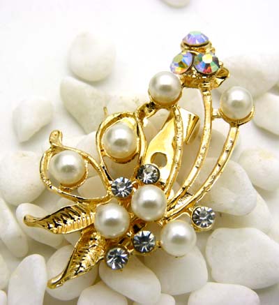 韩版复古时尚高档胸针 女水晶珍珠胸花水钻别针