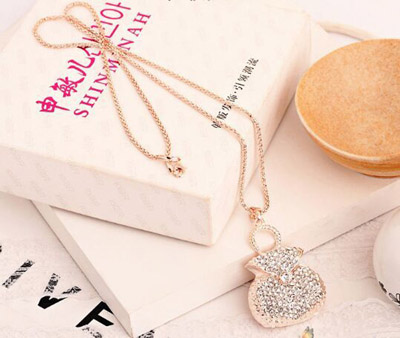 毛衣链 镶嵌珍珠水钻合金饰品