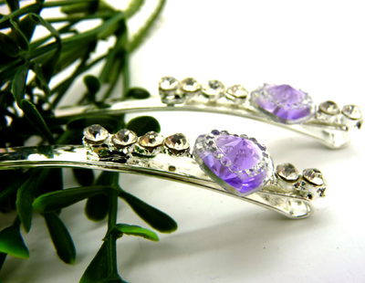 时尚发饰 镶钻合金 水钻一字对夹 永久保色