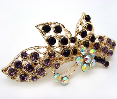 水钻合金蝴蝶结发夹顶夹发饰 弹簧夹