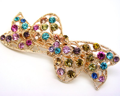 水钻合金蝴蝶结发夹顶夹发饰弹簧夹