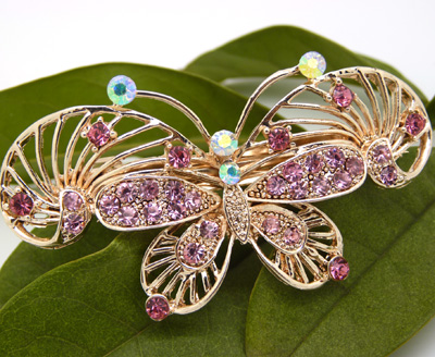 水钻合金蝴蝶结发夹顶夹发饰 弹簧夹