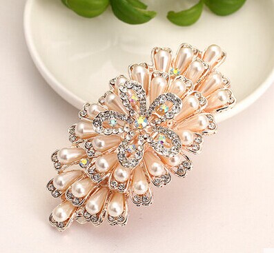 韩版珍珠发夹水钻盘发卡韩国发饰横夹-1	韩国正品合金保色 永久闪耀