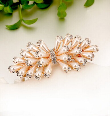 韩版珍珠发夹水钻盘发卡韩国发饰横夹-1	  韩国正品 永久闪耀合金保色