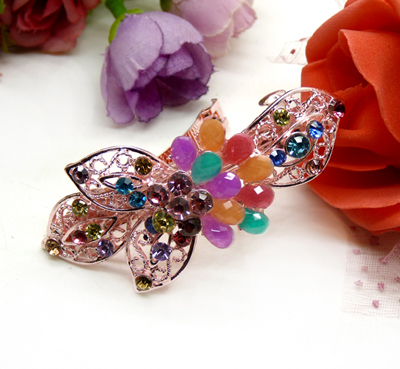 韩国发饰马尾夹头饰孔雀弹簧夹顶夹横夹-3	韩国正品永久闪耀 合金保色