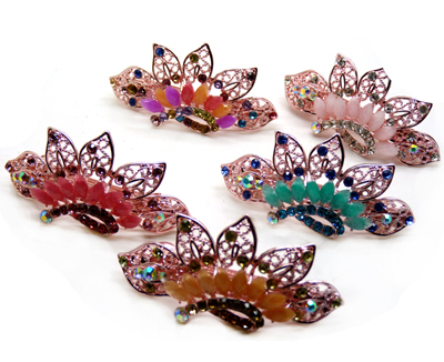 韩国发饰马尾夹头饰孔雀弹簧夹顶夹横夹-3	韩国正品永久闪耀合金保色