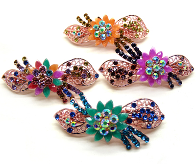 韩国发饰马尾夹头饰孔雀弹簧夹顶夹横夹-3	韩国正品永久闪耀合金保色