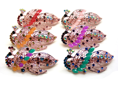 韩国发饰马尾夹头饰孔雀弹簧夹顶夹横夹-3	韩国正品 永久闪耀合金保色