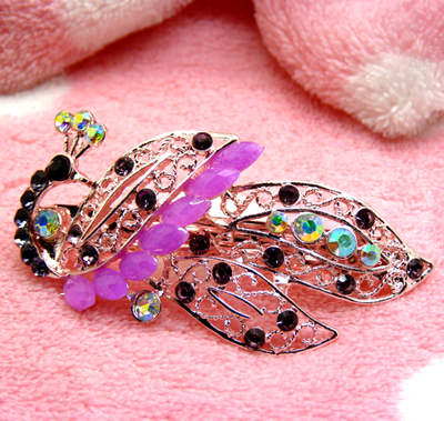 韩国发饰马尾夹头饰孔雀弹簧夹顶夹横夹-3